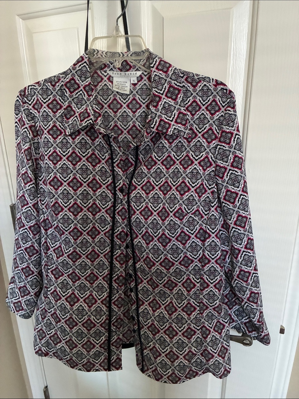 Fred David Women’s Geometric Print Blouse - White, Black Western vibe